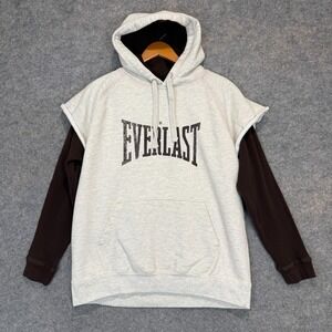 Everlast Hoodie Sweatshirt Mens Large Thermal Sleeves Cut Off Train Y2K Boxing